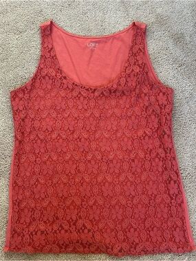 LOFT Coral Lace-Overlay Scoop Neck Tank